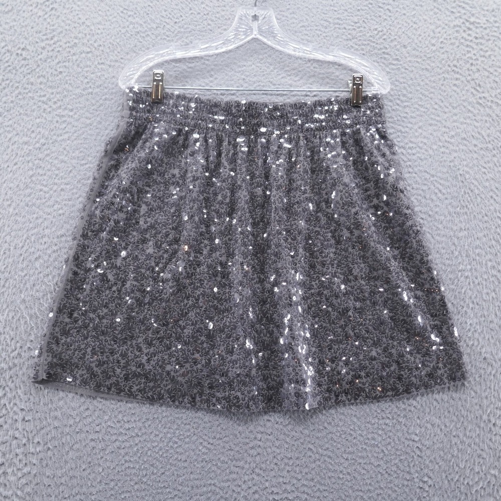 Garnet Hill Womens Large Gray Sequin Mini Skirt Elastic Waist Cotton Modal Blend